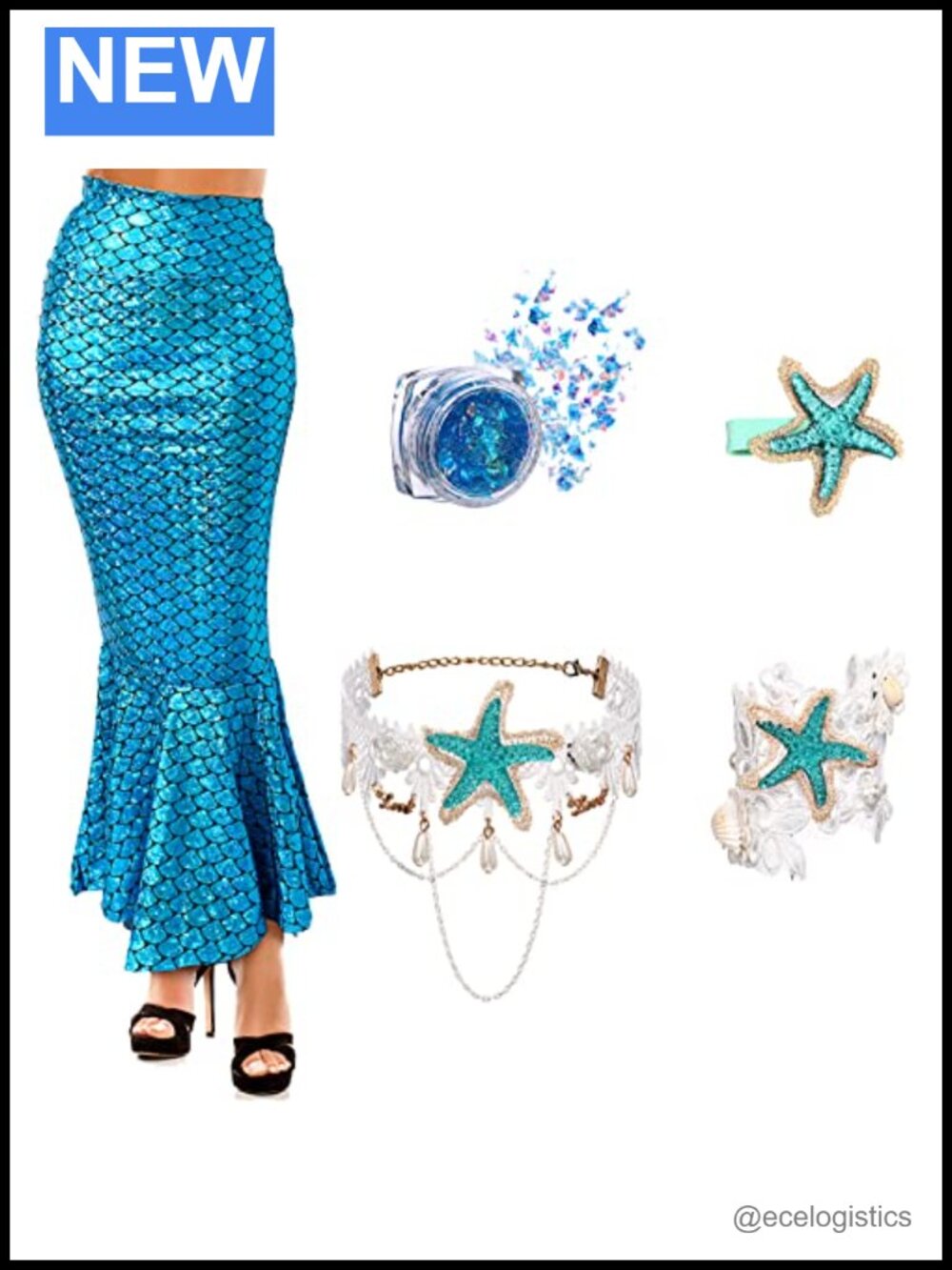 Mermaid Halloween Costume for Women with Sequin Skirt Set